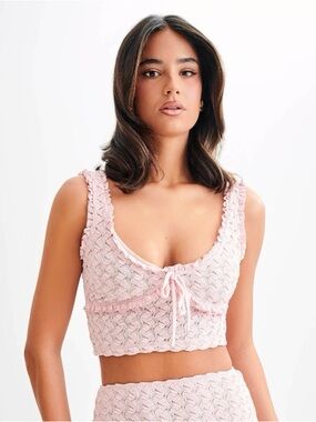NWOT MESHKI Morgan Mesh and Lace Sleeveless Top - Powder Pink